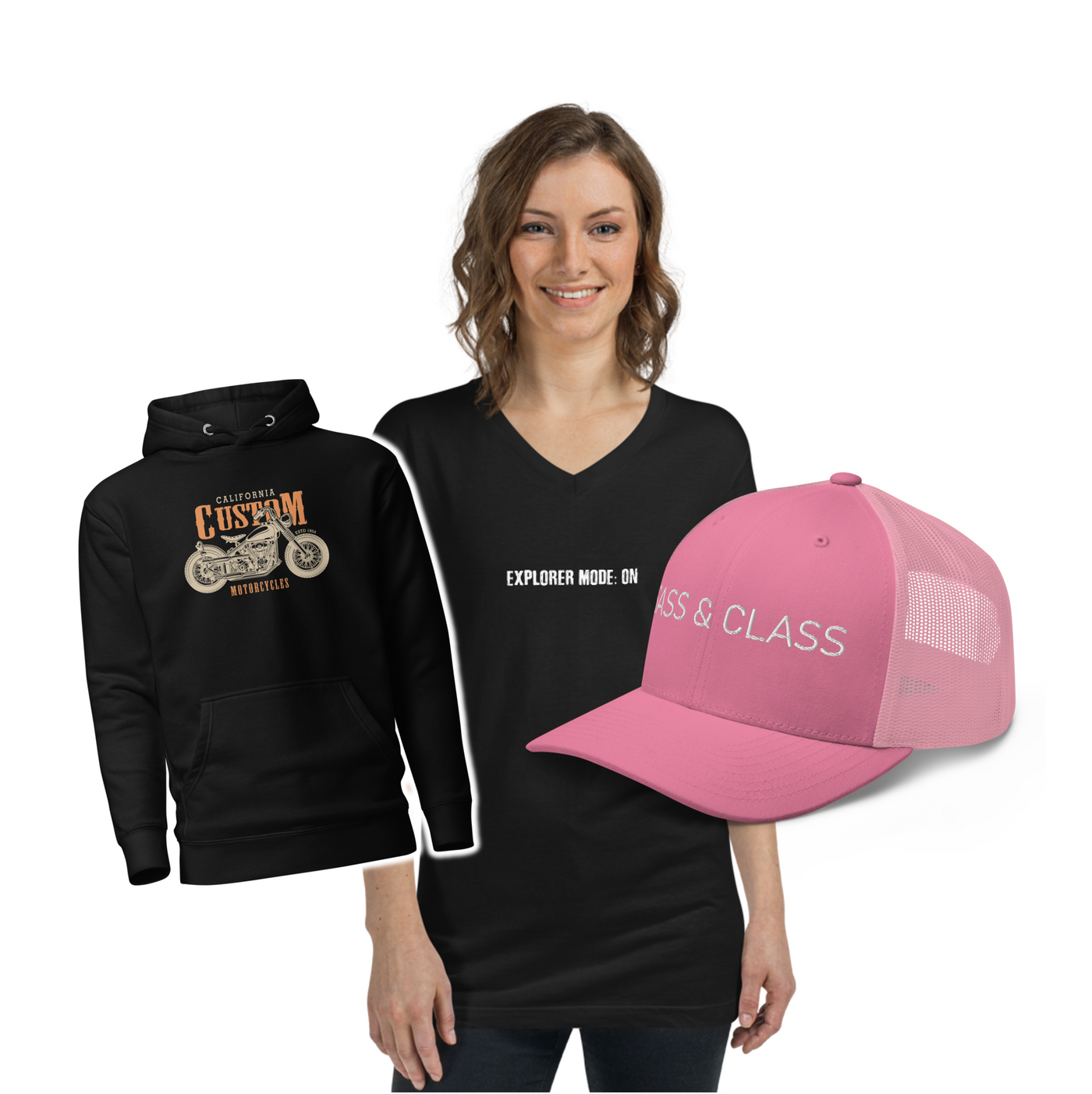 Everyday Comfort Bundle – Trucker Cap + V-Neck Tee + Hoodie